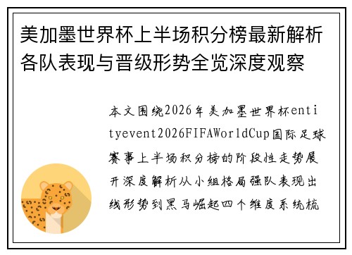 美加墨世界杯上半场积分榜最新解析各队表现与晋级形势全览深度观察 美加墨世界杯上半场积分榜最新解析各队表现与晋级形势全览深度观察